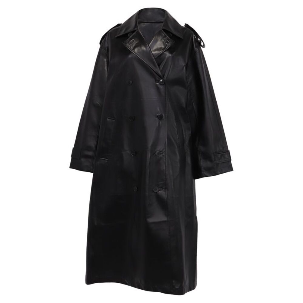 Dior Double-Breasted Coat in Black Lambskin Leather